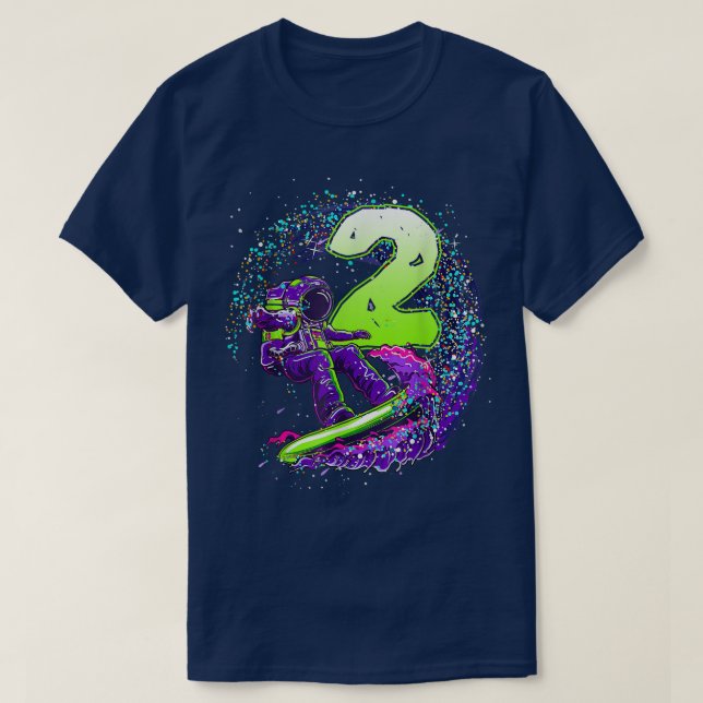 T-shirt Funny Boy 2e anniversaire astronaute surfe spatial (Design devant)