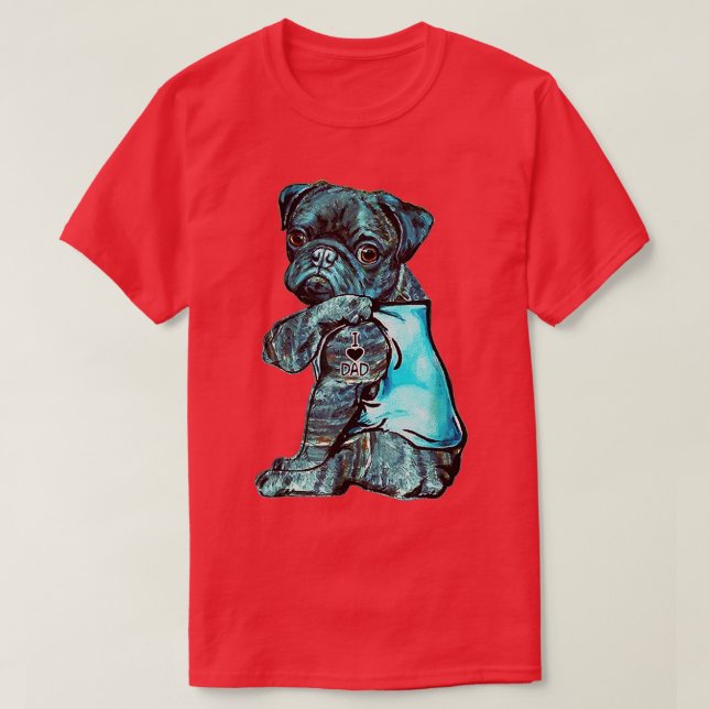T-shirt Funny Brindle Pug Dog I Love Dad Tattoo Brindle Pu (Design devant)
