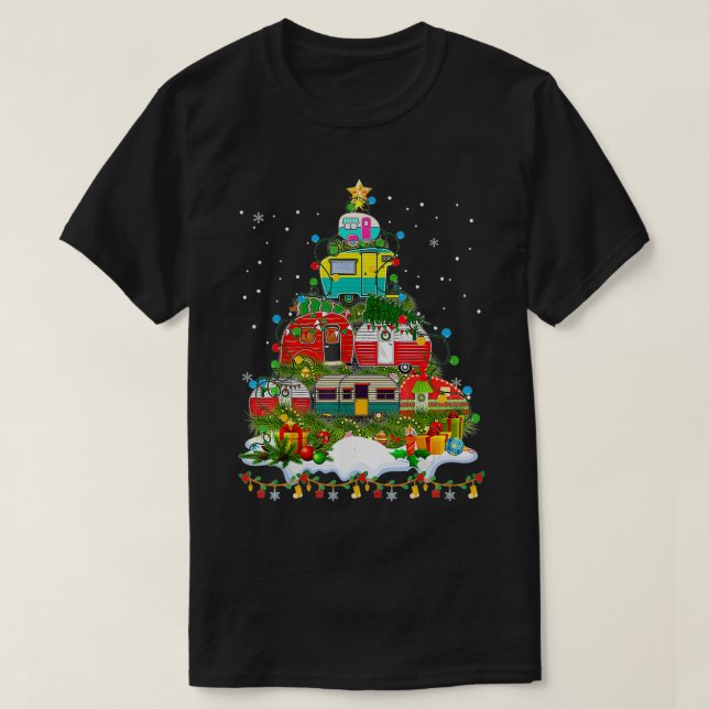 T-shirt Funny Camping Joyeux Arbre de Noël Camper Snowman (Design devant)