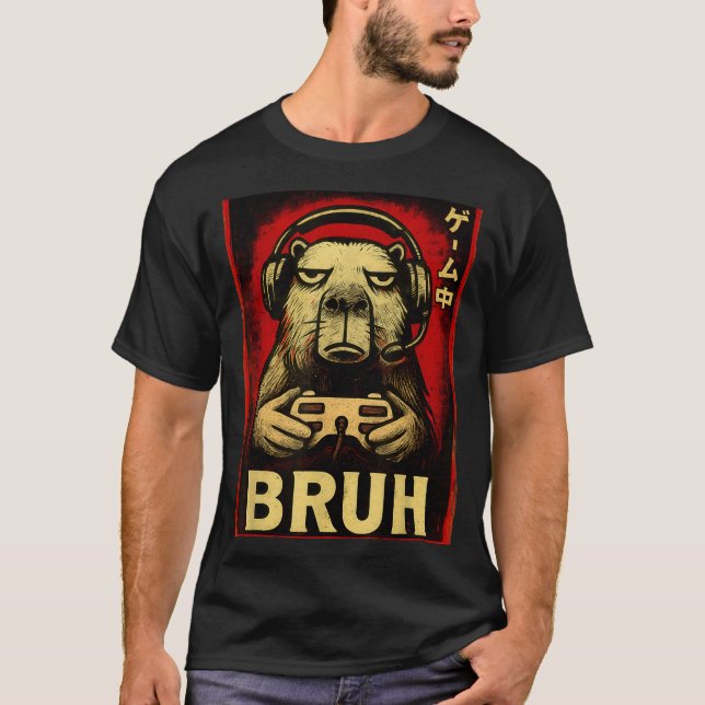 T-shirt Funny Capybara Gamer Bruh Graphic Tee Men Boys Tee (Devant)