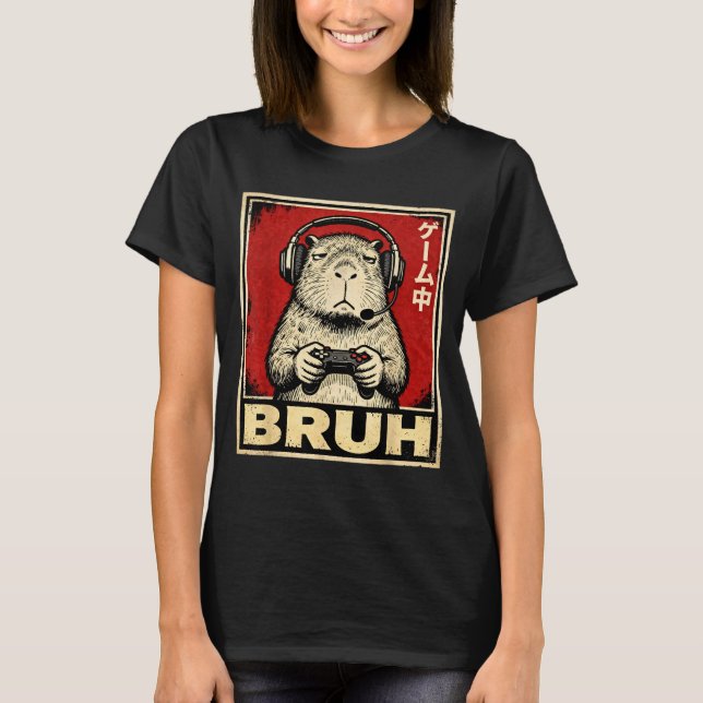 T-shirt Funny Capybara Gamer Bruh Graphic Tee Men Boys Tee (Devant)