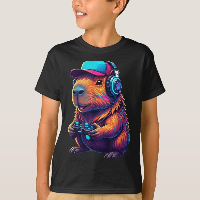 T-shirt Funny Capybara Gamer Gaming Video Games Capybara  (Devant)