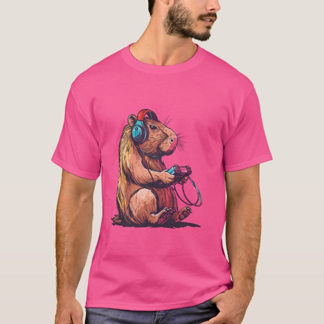 T-shirt Funny Capybara Jouer Jeux Vidéo, Capybara Gamin (Devant)