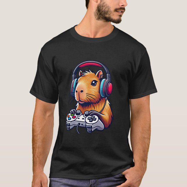 T-shirt Funny Capybara Jouer Jeux Vidéo Jouer Jeu (Devant)