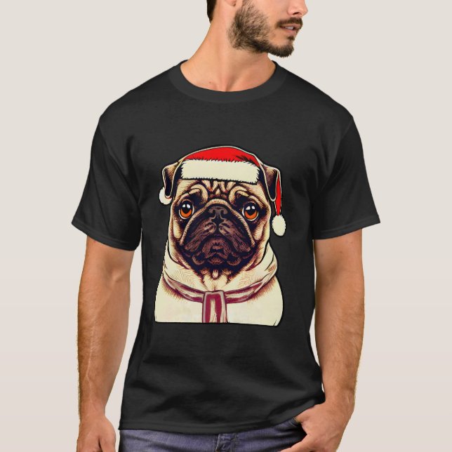 T-shirt Funny Carlin Amoureux des chiens Noël Casquette No (Devant)