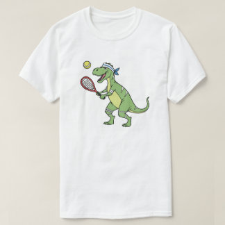 T-shirt Funny Cartoon T-Rex Playing Tennis Dinosaur