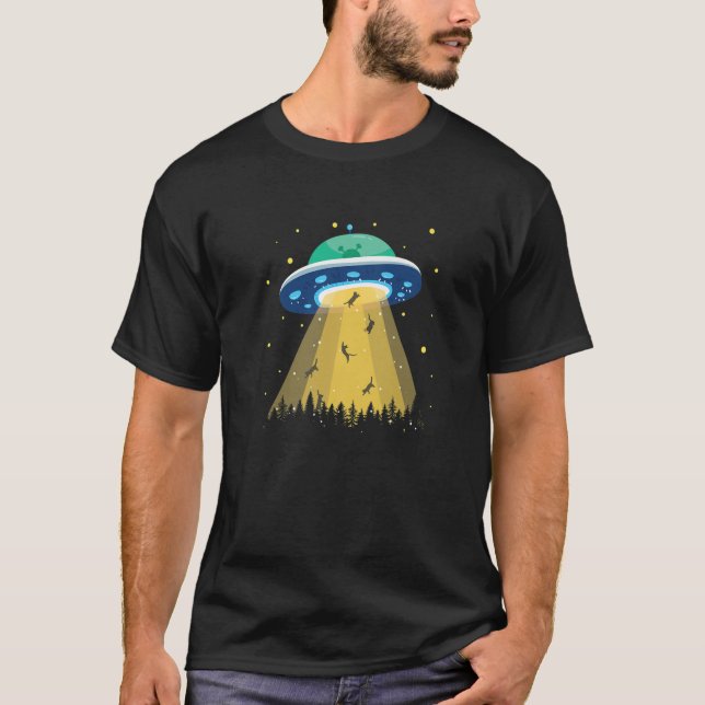 T-shirt Funny Cat Abduction UFO Lover Retro Design (Devant)