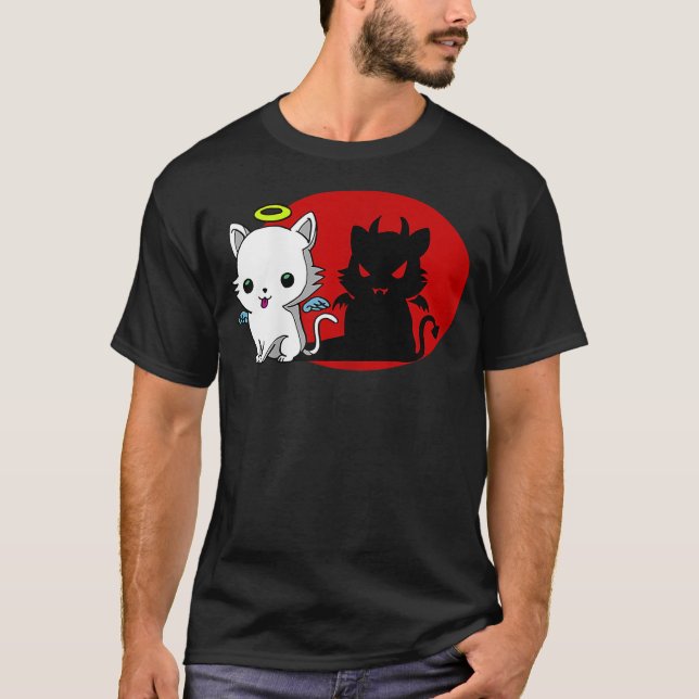 T-shirt Funny Cat Angel Outside Devil Inside Comic Shirt (Devant)