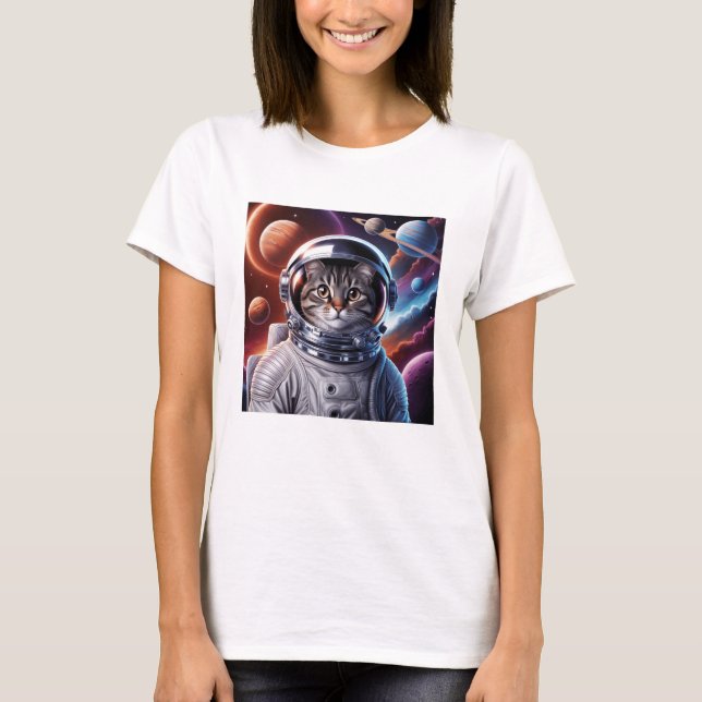 T-shirt Funny Cat Astronaut In Space (Devant)