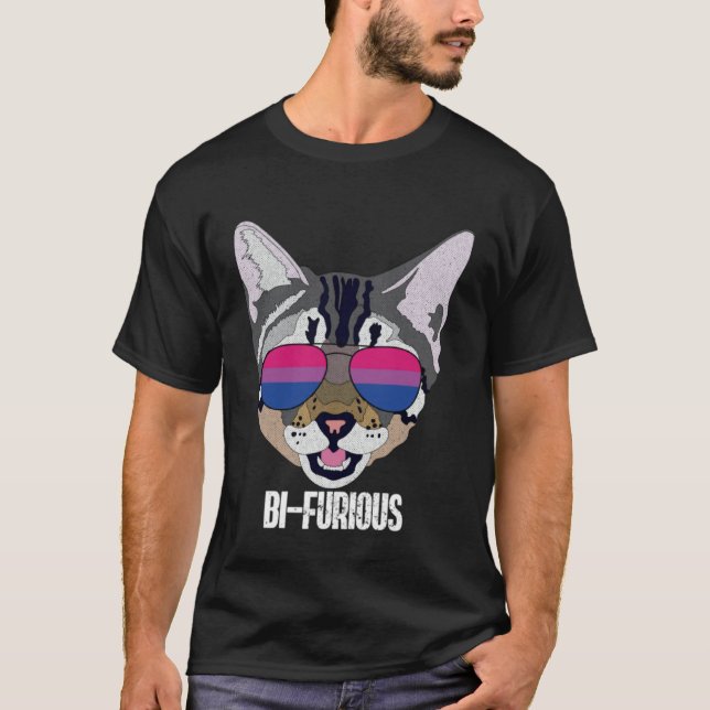 T-shirt Funny Cat Bisexual Bifurious Bi Pride (Devant)
