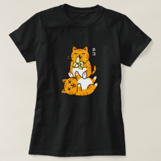 T-shirt Funny Cat Eating Banana Neko Cute Cartoon Orange