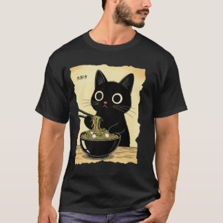 T-shirt Funny Cat Ramen Graphic Tee Japanese Kawaii Anime 