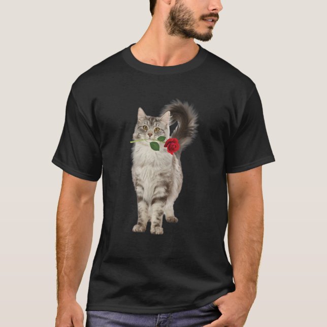 T-shirt Funny Cat Rose Valentine Day Animal Lovers Kitten (Devant)