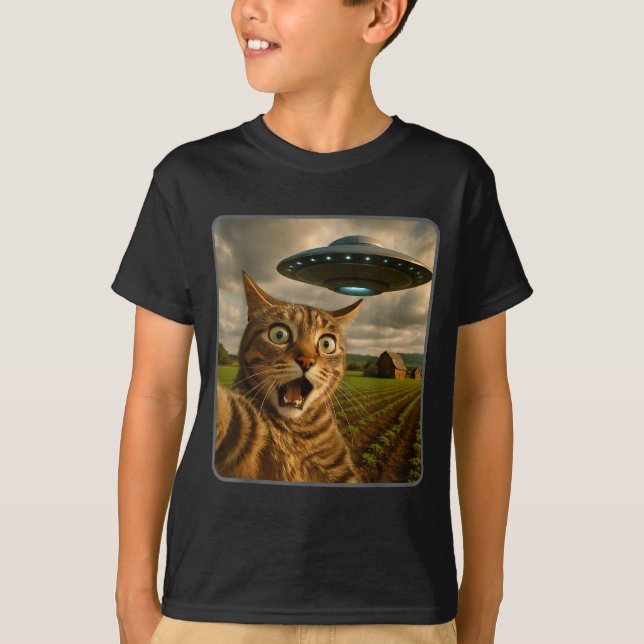 T-shirt Funny Cat Selfie With Ufo Alien Meme  (Devant)