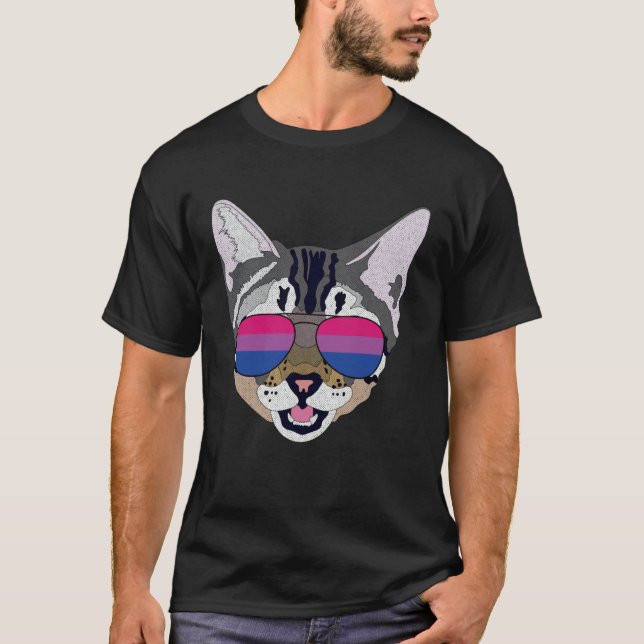 T-shirt Funny Cat Sunglasses Bisexual Bi Pride Flag Gift (Devant)