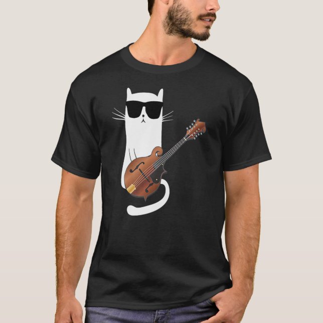 T-shirt Funny Cat Wearing Sunglasses Playing Mandolin (Devant)