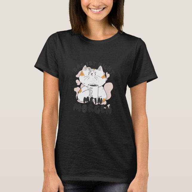 T-shirt Funny Cat with Coffee Mug Good Morning (Devant)