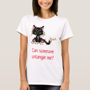 T-shirt Funny chat de Noël lumières enchevêtrées