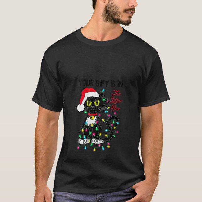 T-shirt Funny Chat Noir Noël Votre cadeau est en L (Devant)