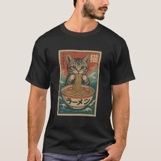 T-shirt Funny Chat Ramen Graphic Tee Japonais Kawaii Anime