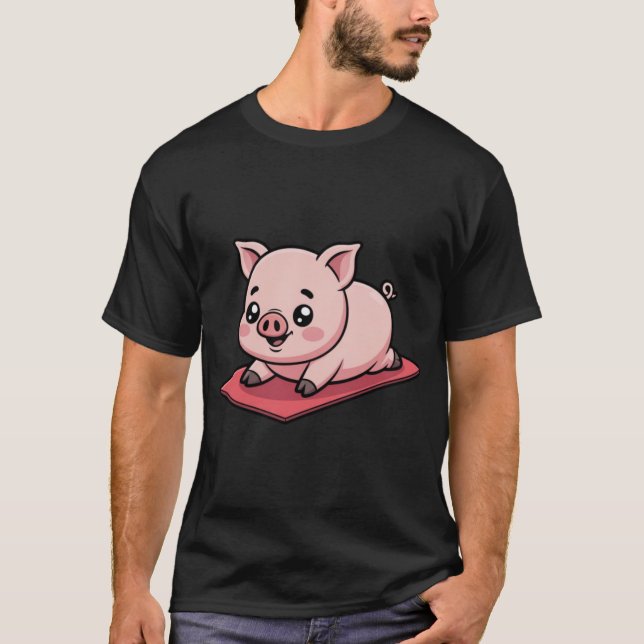 T-shirt Funny Chibi Pig Falling During Yoga Pose Cute Kawa (Devant)