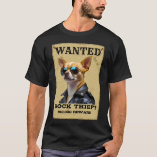 T-shirt Funny Chihuahua WANTED Poster with Cool Sunglasses