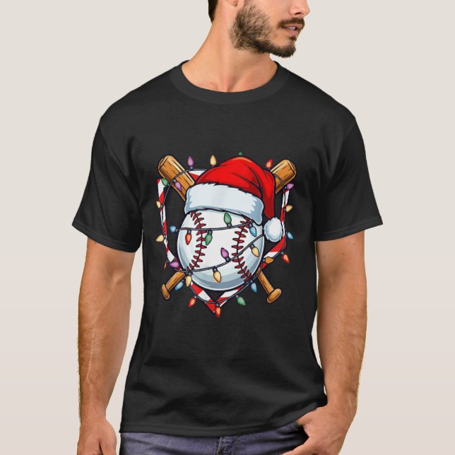 T-shirt Funny Christmas Baseball Santa Hat For Baseball Pl (Devant)