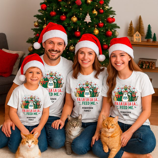 T-shirt Funny Christmas Cats Singing– Feed Me Custom Name (Créateur téléchargé)