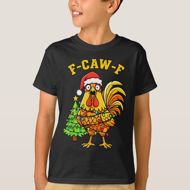 T-shirt Funny Christmas Chicken Lights Santa Hat F-caw-f  (Devant)