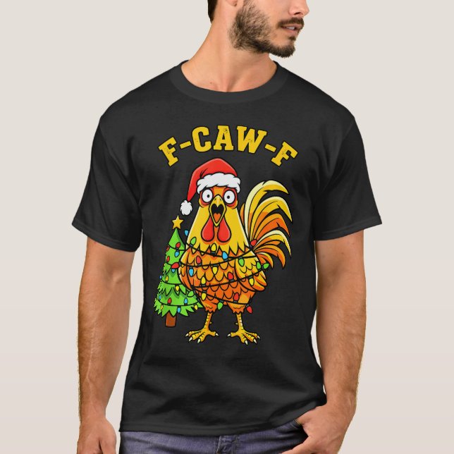 T-shirt Funny Christmas Chicken Lights Santa Hat F-caw-f  (Devant)