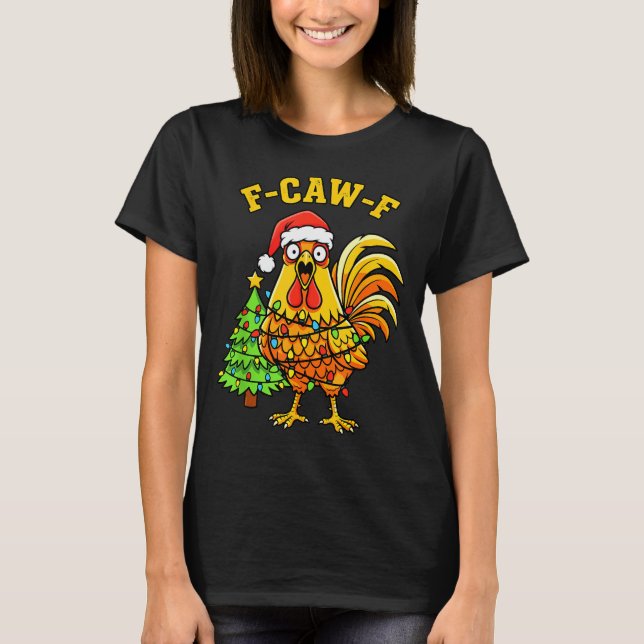 T-shirt Funny Christmas Chicken Lights Santa Hat F-caw-f  (Devant)