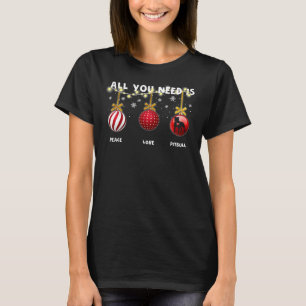 T-shirt Funny Christmas Chien Paix Amour Pitbull Amant