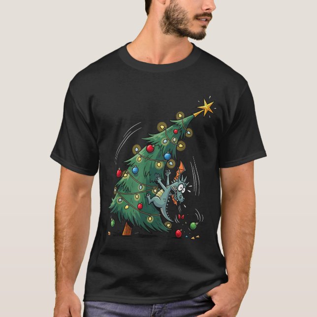 T-shirt Funny Christmas Dragon Wrecking The Tree Holiday P (Devant)