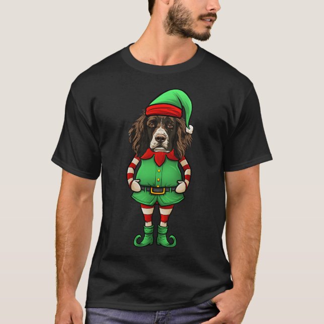 T-shirt Funny Christmas Elf English Springer Spaniel Dog  (Devant)
