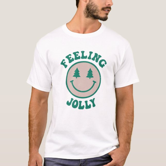T-shirt Funny Christmas Feeling Jolly Xmas Tree Smile Face (Devant)
