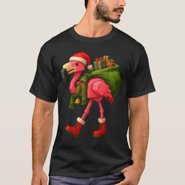 T-shirt Funny Christmas Flamingo Santa Holiday Design  (Devant)