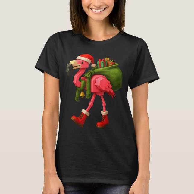 T-shirt Funny Christmas Flamingo Santa Holiday Design  (Devant)