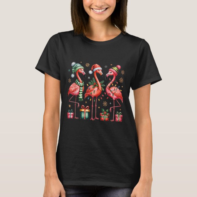 T-shirt Funny Christmas Flamingos  (Devant)