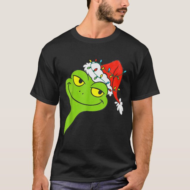 T-shirt Funny Christmas Frog Wearing Santa Hat And Lights  (Devant)