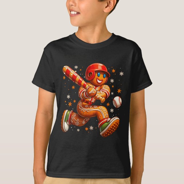T-shirt Funny Christmas Gingerbread Man Playing Baseball C (Devant)