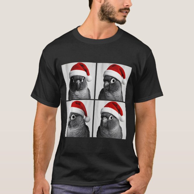 T-shirt Funny Christmas Green Cheek Conure Santa Photo Boo (Devant)