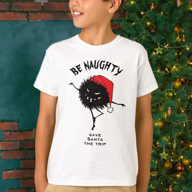 T-shirt Funny Christmas Malin Personnage Be Naughty Kids (Créateur téléchargé)