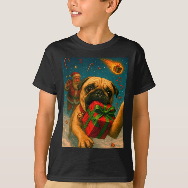 T-shirt Funny Christmas Pug Shirt - Selfie With Santa Xmas (Devant)