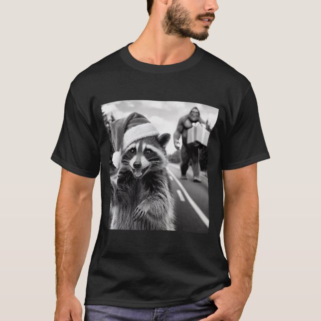 T-shirt Funny Christmas Raccoon Shirt Raccoon Selfie With  (Devant)
