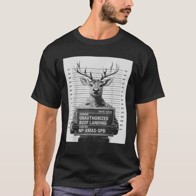 T-shirt Funny Christmas Reindeer Mugshot  (Devant)