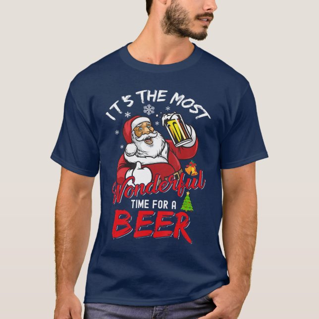 T-shirt Funny Christmas Santa Claus Drinking Beer Wonderfu (Devant)