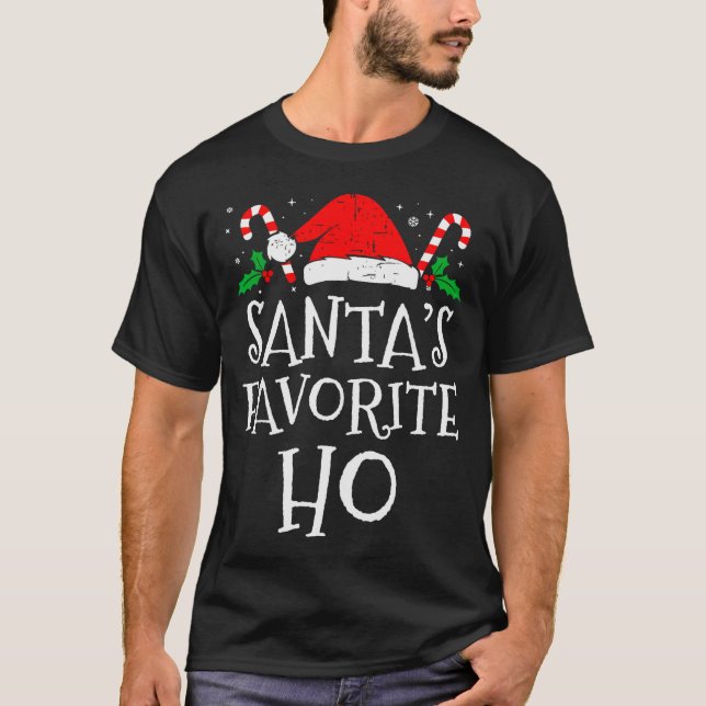 T-shirt Funny Christmas Santa's Favorite Ho Naughty Pajama (Devant)