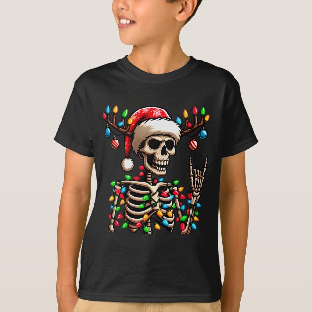 T-shirt Funny Christmas Skeleton Santa Hat Xmas Vibes For  (Devant)