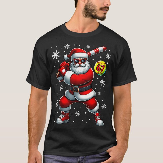 T-shirt Funny Christmas Softball Cool Santa Claus 6 7 Meme (Devant)
