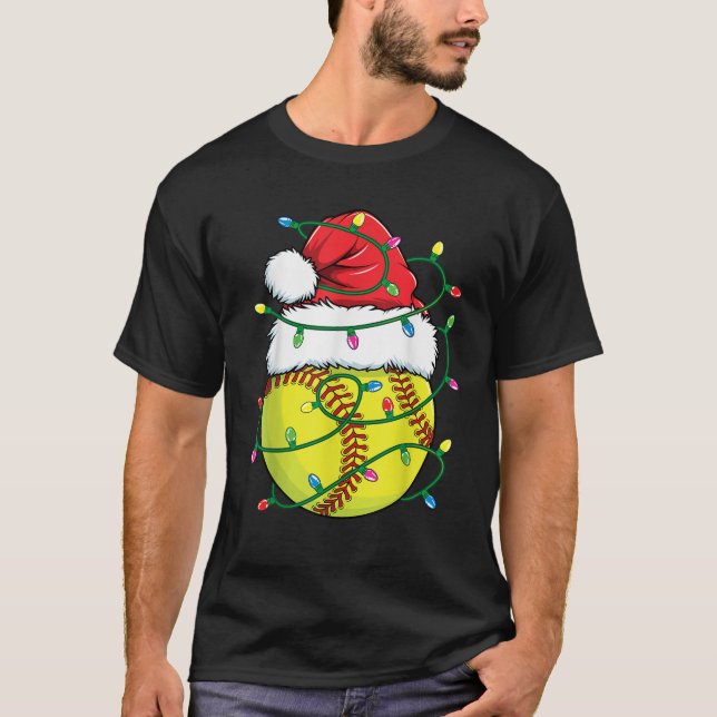 T-shirt Funny Christmas Softball Santa Hat Filles Filles X (Devant)